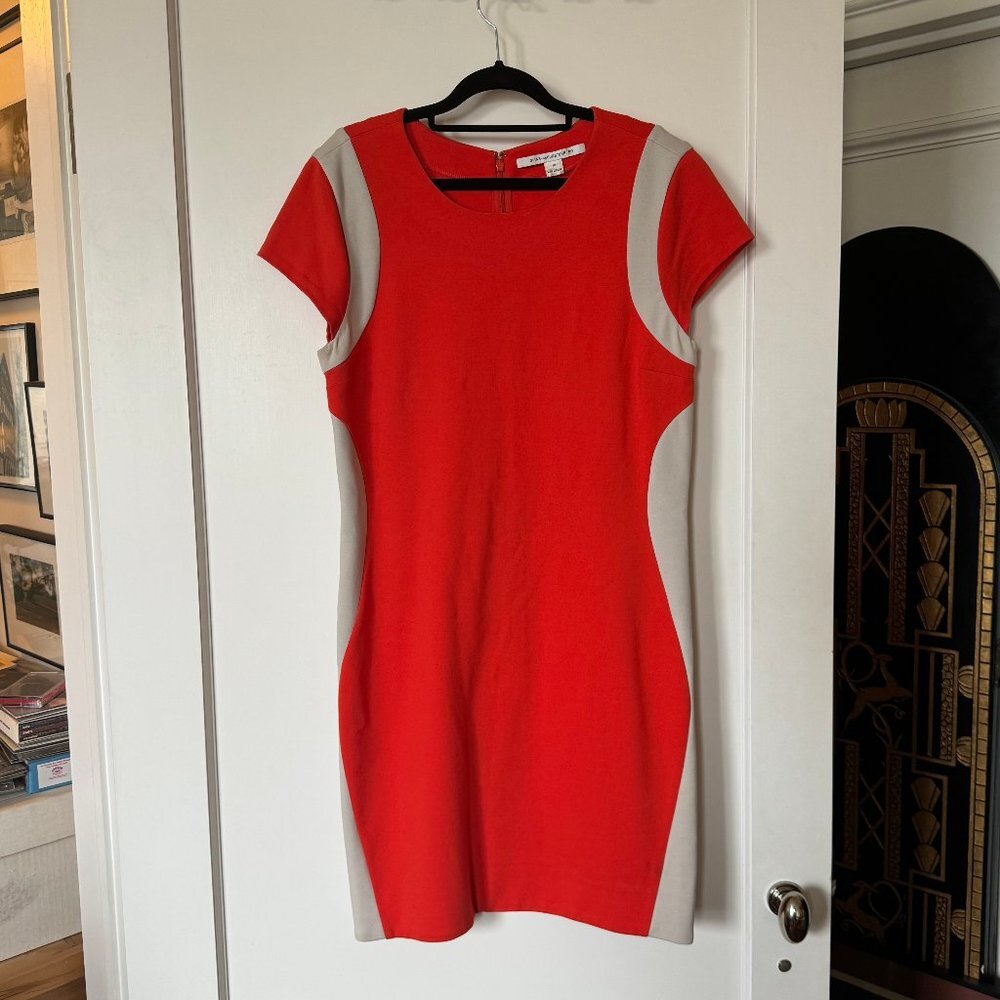 Diane Von Furstenberg DVF Pele Blood Orange Beige Bodycon Dress  sz 12
